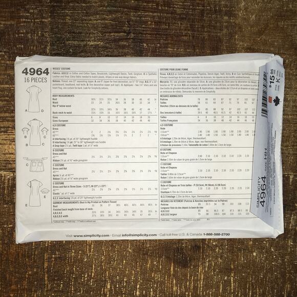 Simplicity Sewing Pattern 4964 Costume Gogo Carhop Soldier Punk Nurse 6-12 UNCUT - Picture 2 of 2